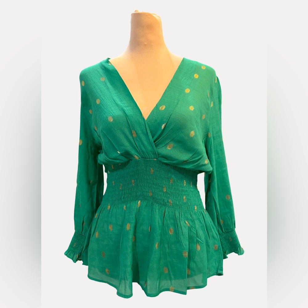 Elegant Green and Gold Polka Dot Blouse